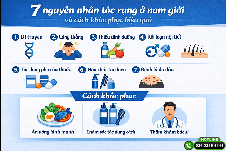 7 nguyên nhân tóc rụng ở nam giới và cách khắc phục hiệu quả