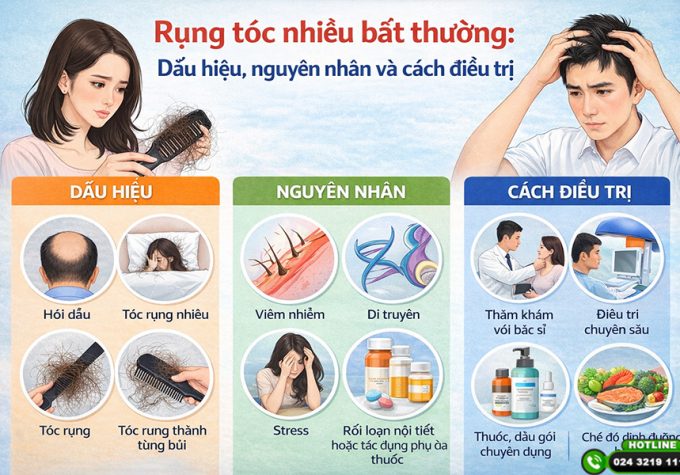Rụng tóc nhiều bất thường: Dấu hiệu, nguyên nhân và cách điều trị