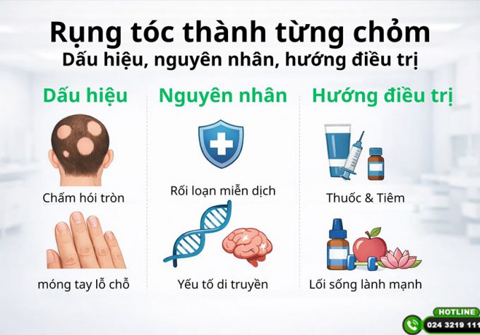 Rụng tóc thành từng chỏm: Dấu hiệu, nguyên nhân, hướng điều trị