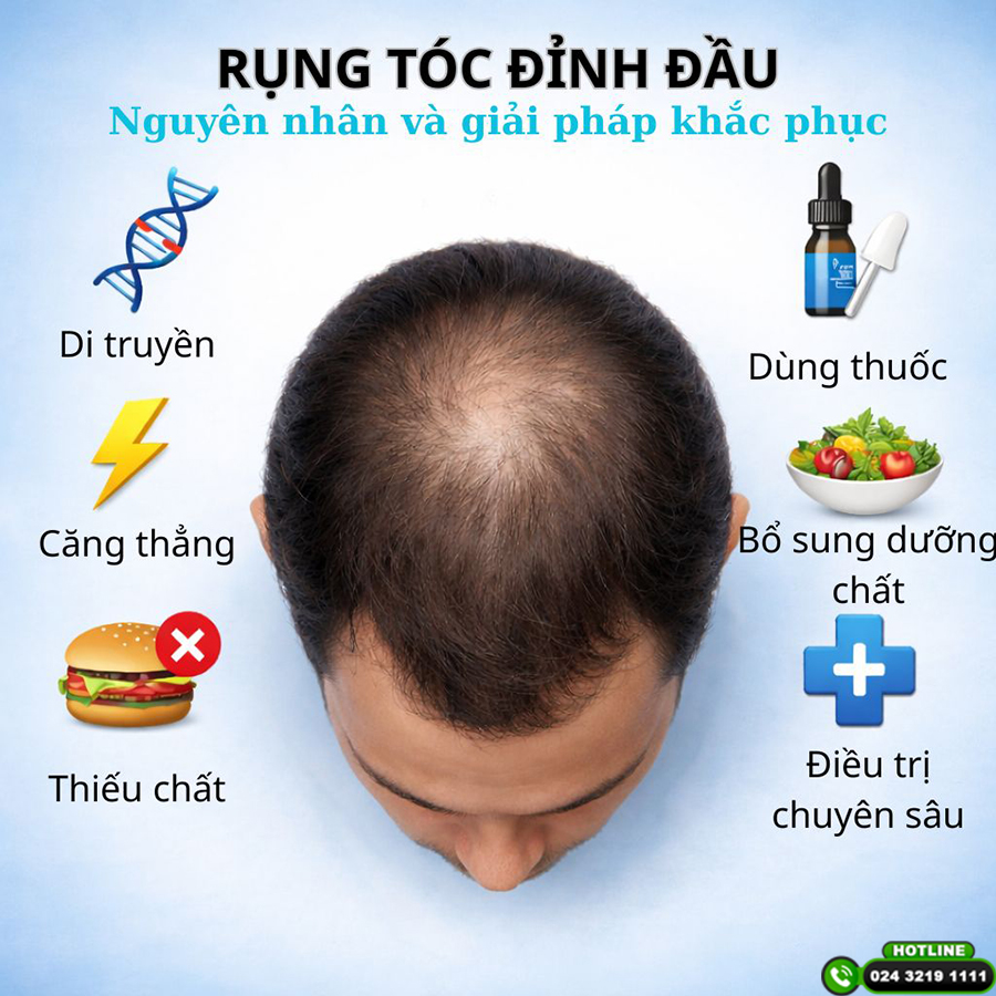 Rụng tóc trên đỉnh đầu: Giải pháp khắc phục an toàn và hiệu quả