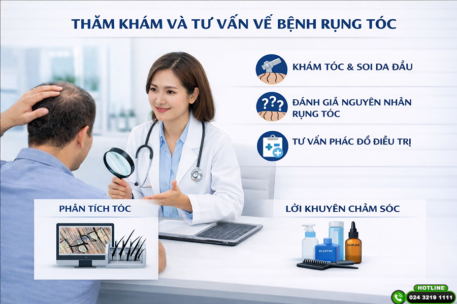 Đừng chủ quan! Thăm khám và tư vấn về bệnh rụng tóc sớm để tránh tiến triển thành hói đầu