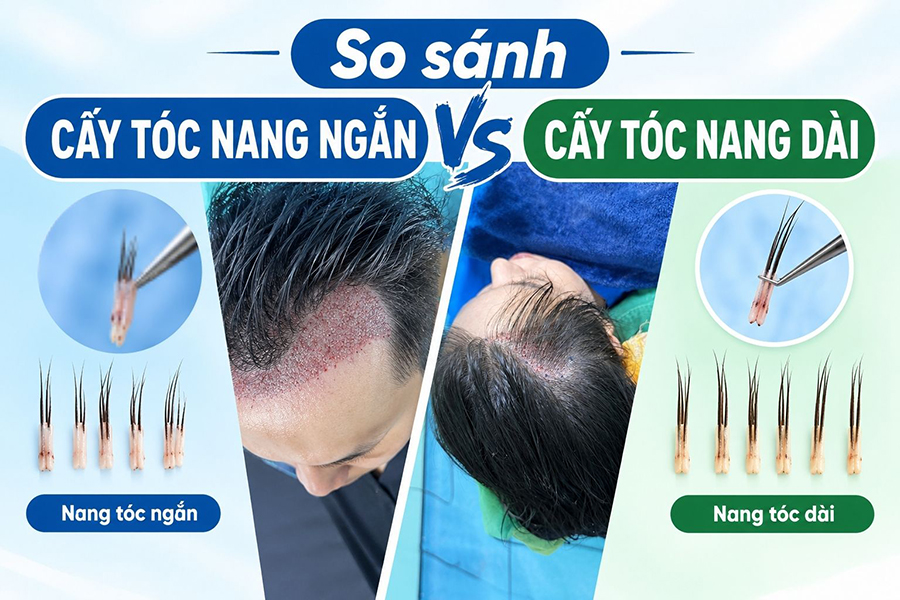 Cấy tóc nang ngắn vs cấy tóc nang dài: So sánh từ kỹ thuật tới hiệu quả